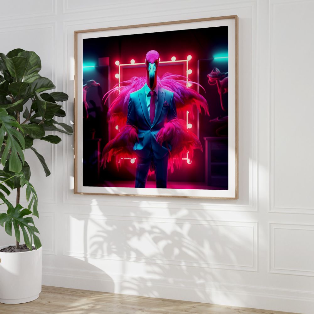 The Flamingo Boss Neon Animal Wall Art Print - Yililo