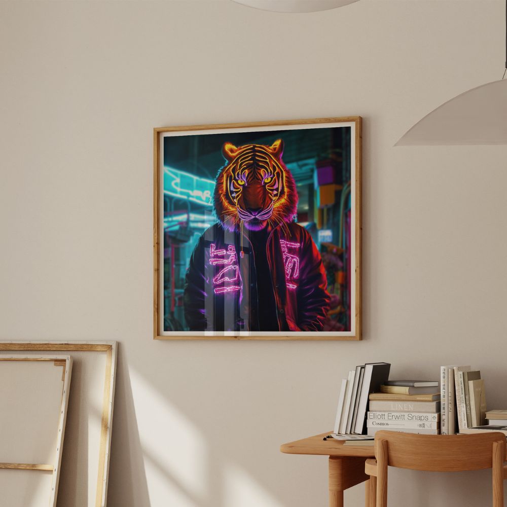 The Gaming Tiger Neon Animal Wall Art Print - Yililo