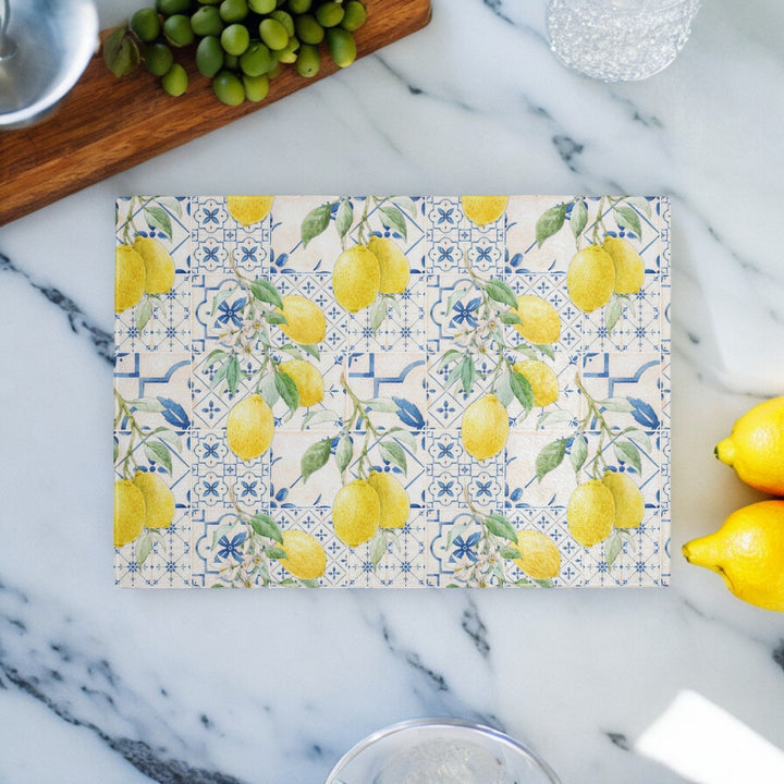 The Greek Lemons Glass Chopping Board - Yililo