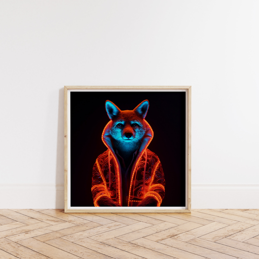 The Orange Neon Fox Animal Wall Art Print - Yililo