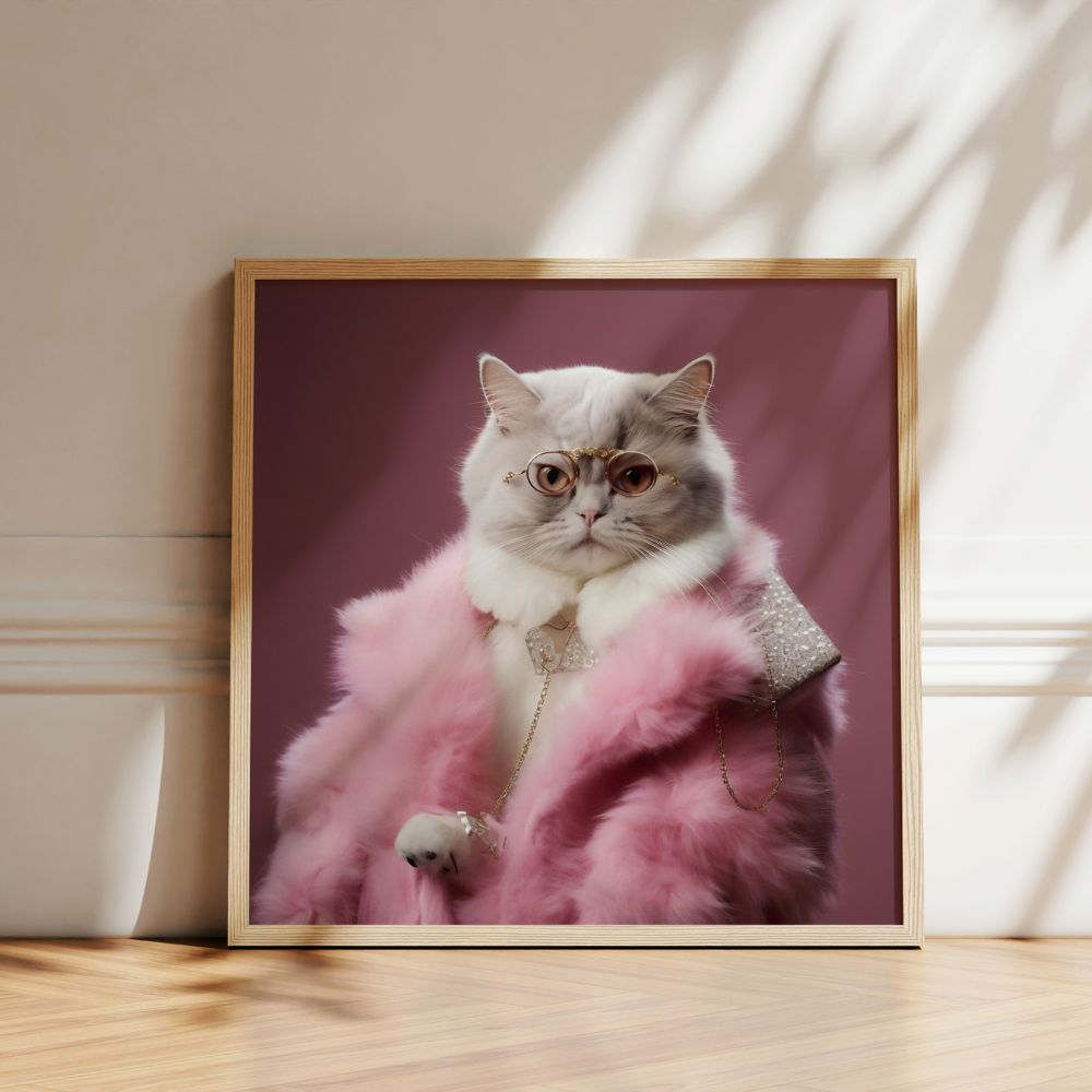 The Posh Pink Cat Funny Wall Art Poster - Yililo