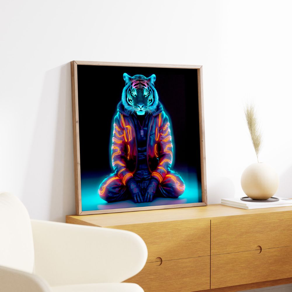 The Zen Gamer Tiger Neon Animal Wall Art Print - Yililo