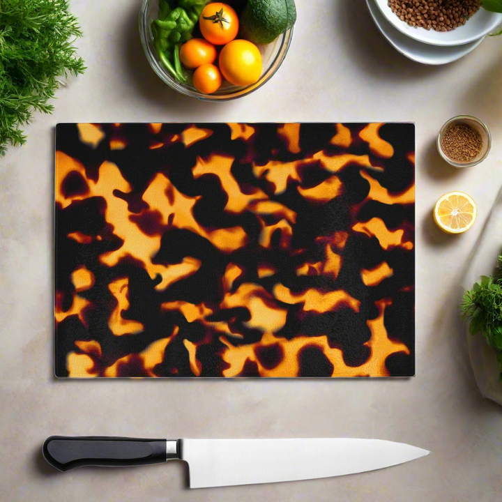 Tortoise Shell Effect Brown Black Glass Chopping Board - Yililo