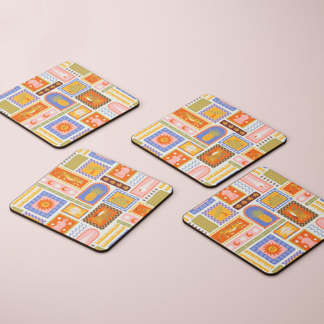 Tropical Mosaic Cork Coaster Set Of 4 - Yililo