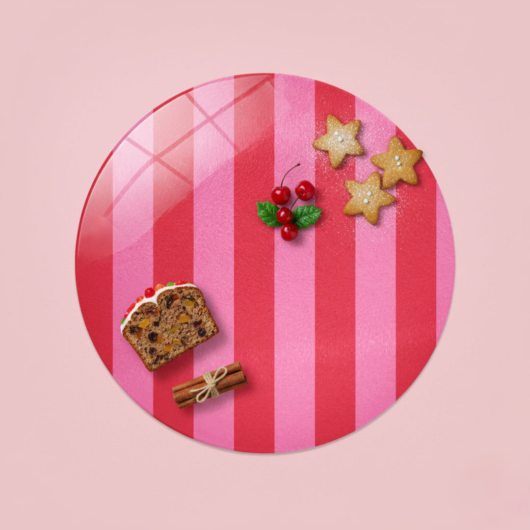 Pink Candy Stripe Round Glass Chopping Board