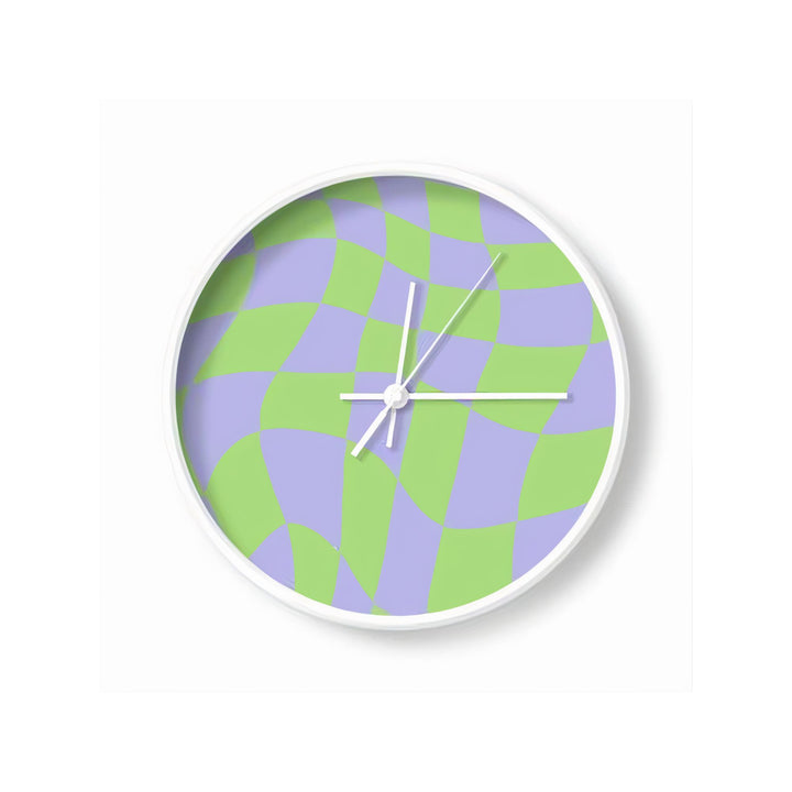 90s Green Lilac Wavy Check Wall Clock - Yililo