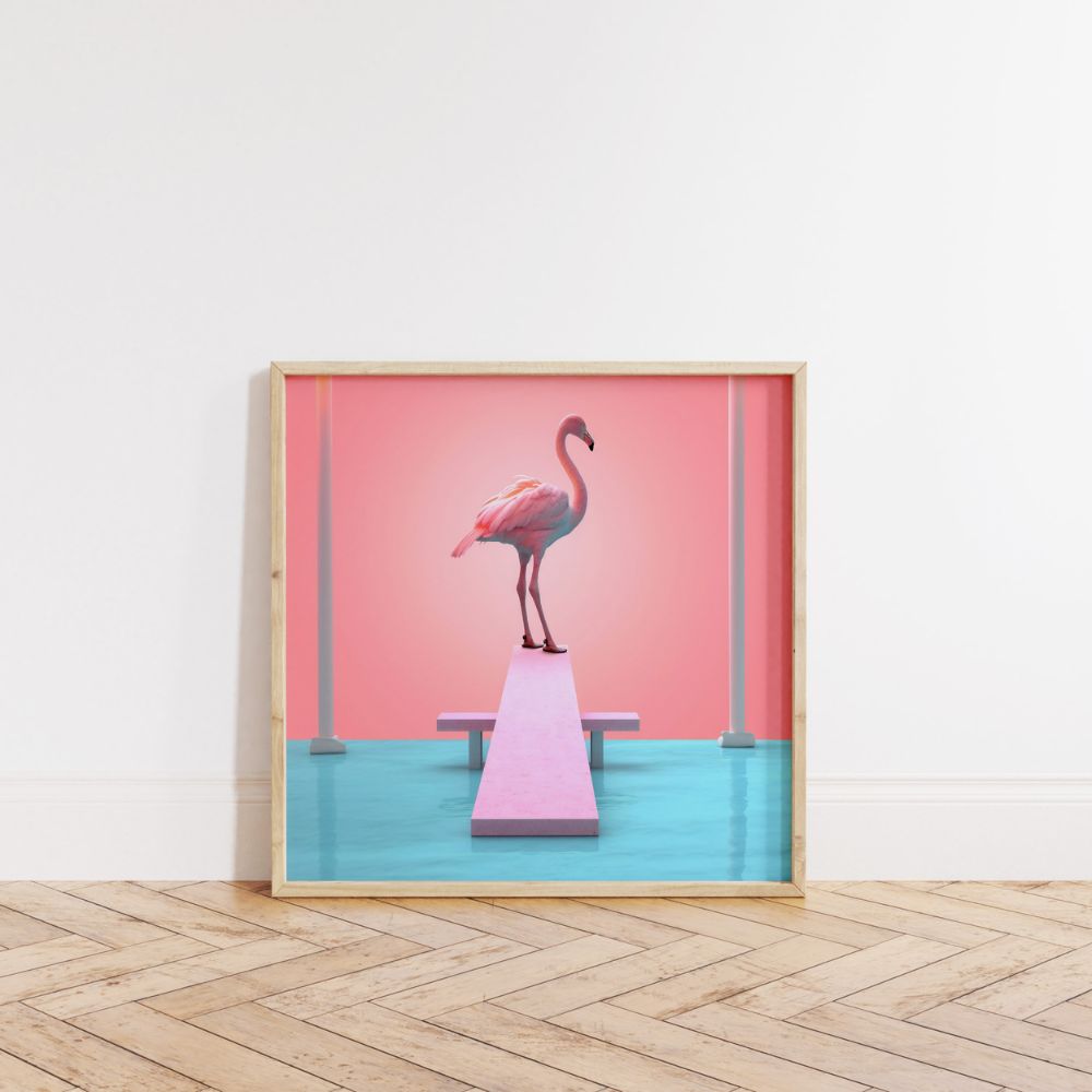 Pink Flamingo Abstract Fun Wall Art Poster