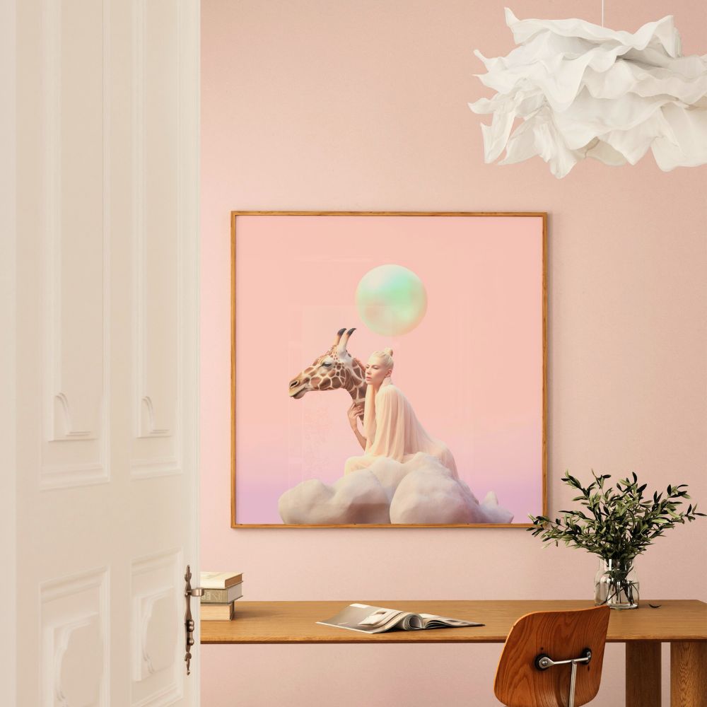 Die Dame und ihre Giraffe, Pastell-Wandkunst-Poster