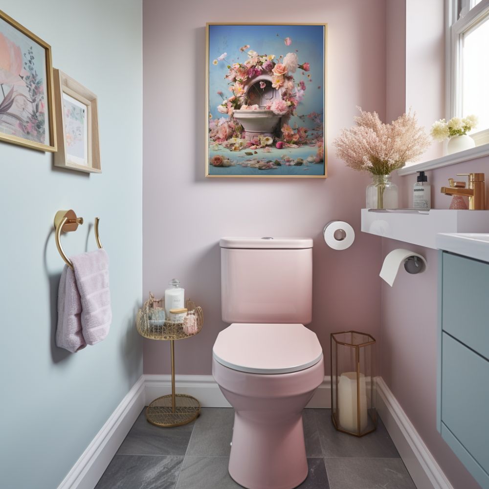 Vintage Toilet And Flowers Wall Art Print