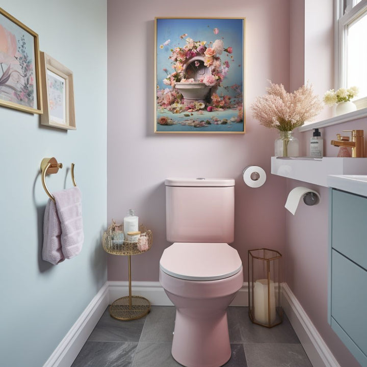 Vintage Toiletten- und Blumen-Wandkunstdruck