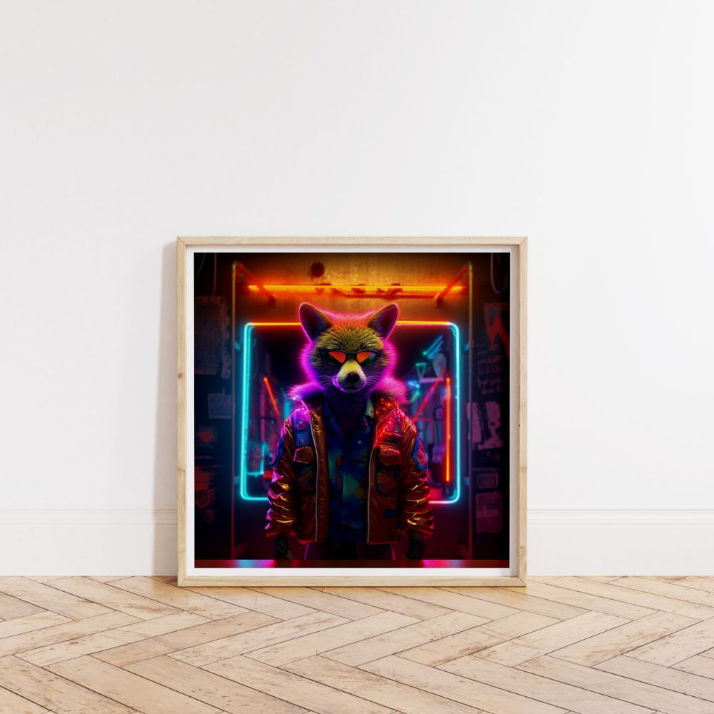 Der Waschbär Neon Tier Wand kunstdruck