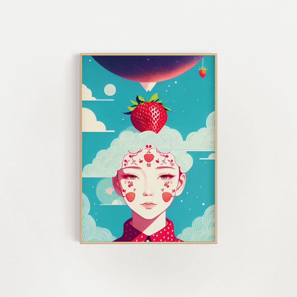 Strawberries And Cloud Hair Colourful Wall Art Poster