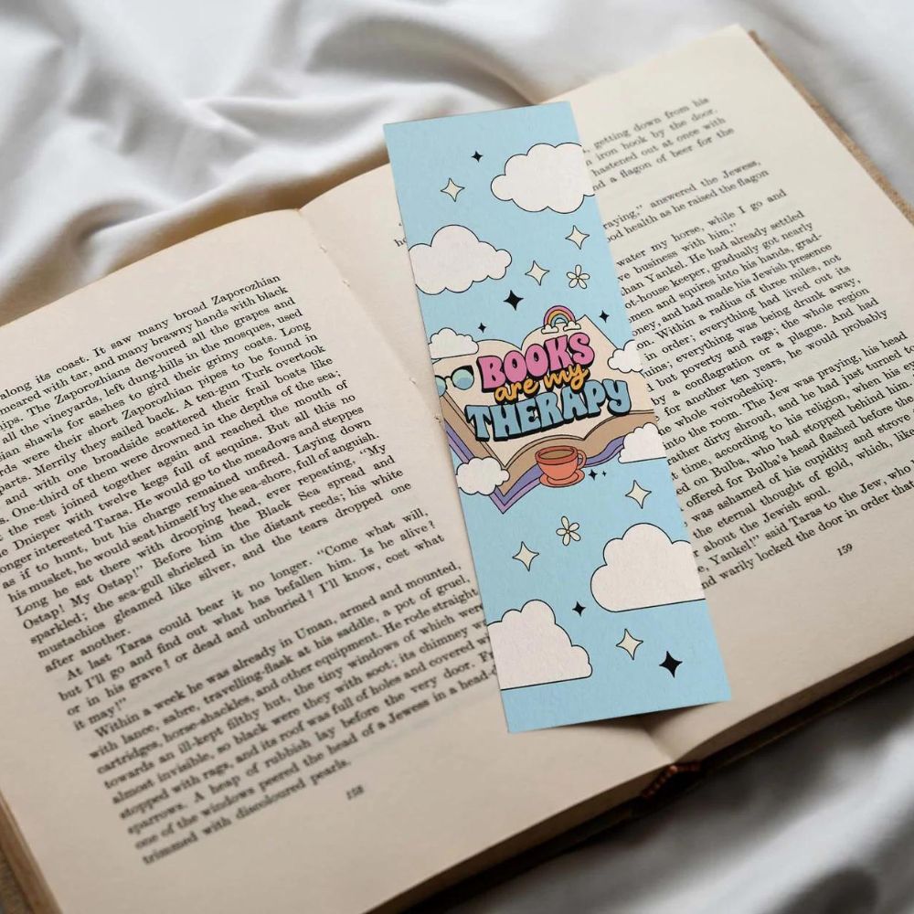 Books Are My Therapy Blue Pastel Cute Bookmark With Tassel