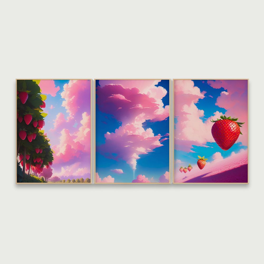 Strawberries And Clouds Pastel Wall Art Poster
