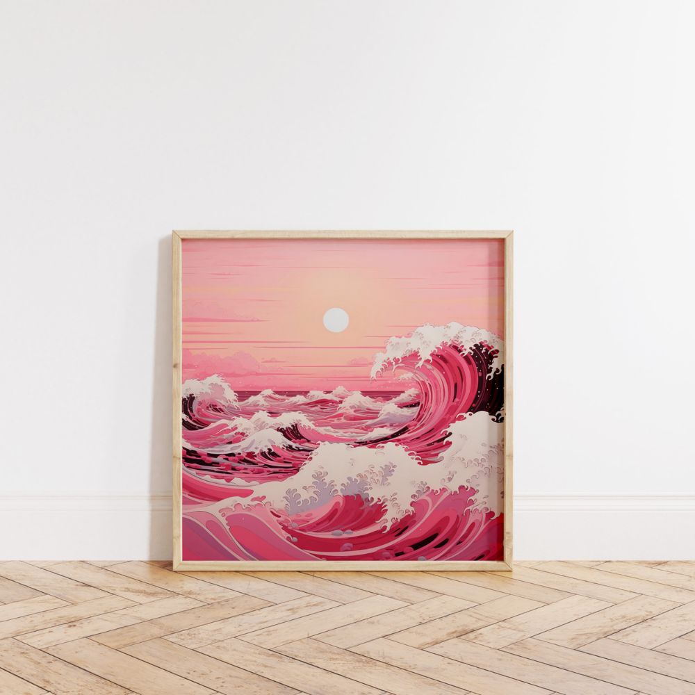 Pink Waves Japanese Style Wall Art Poster