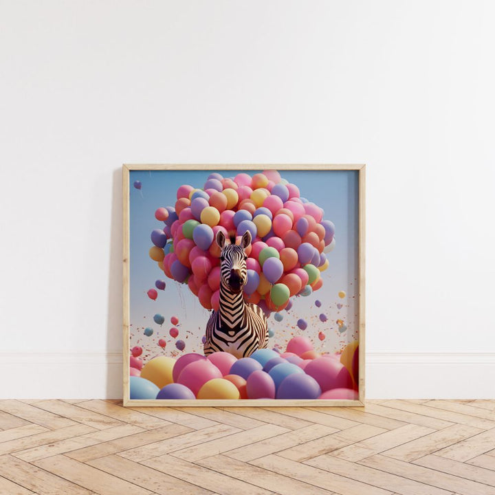 Pastel Balloons And The Zebra Wall Art Poster