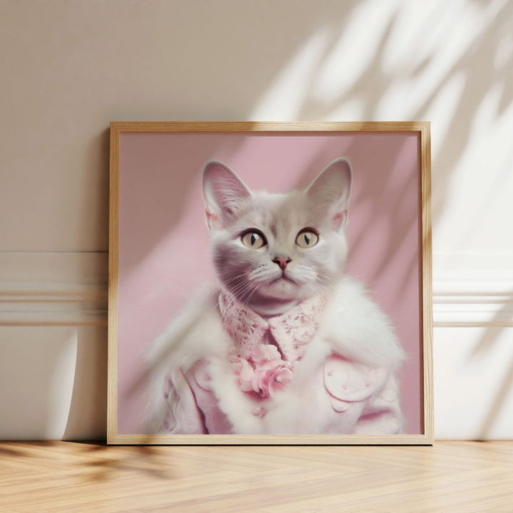 Pink Cute Cat Fluffy Jacket Wall Art Poster