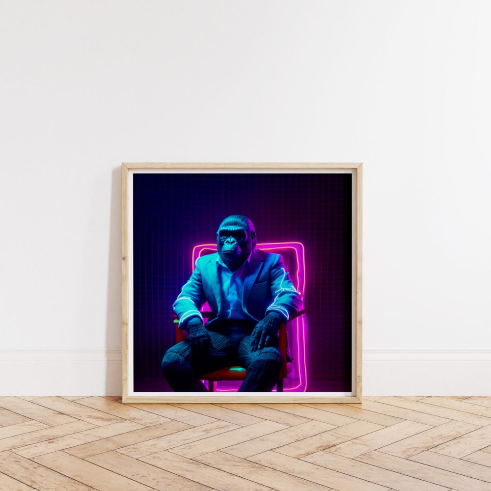 Gorilla In A Suit Neon Effect Wall Art Poster