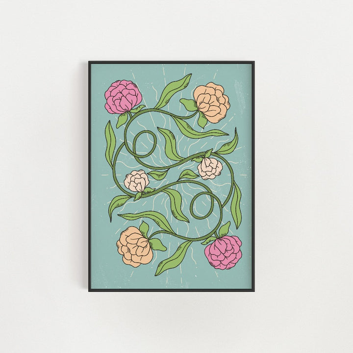 Flower And Vines Green Wall Art Poster Print - Yililo