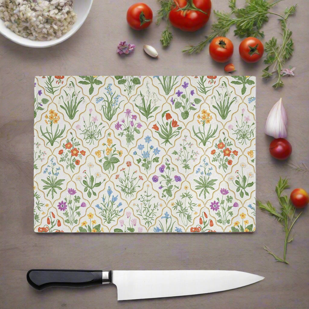 Wildflower Harmony Glass Chopping Board - Yililo