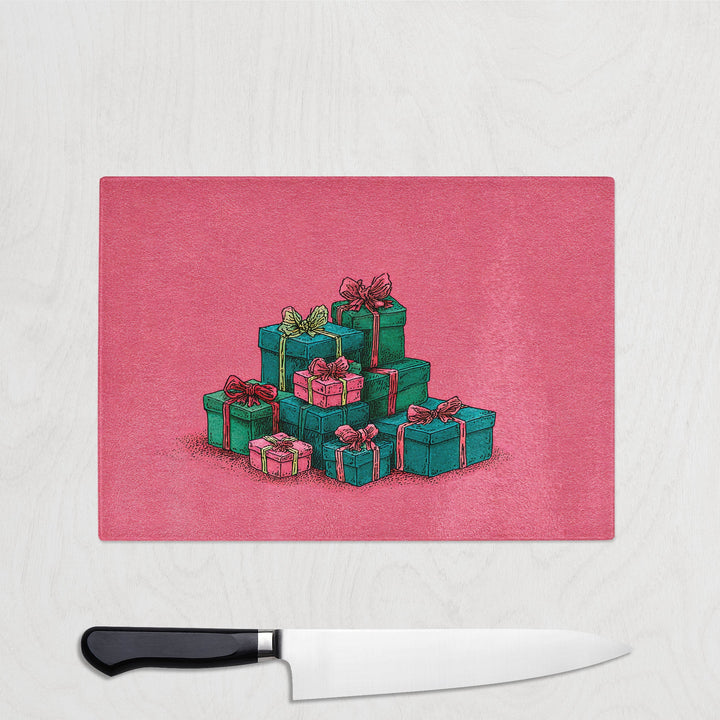pink gift wrapped glass chopping board