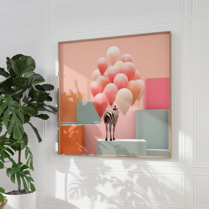 Zebra With Pastel Balloons Fun Wall Art Poster - Yililo