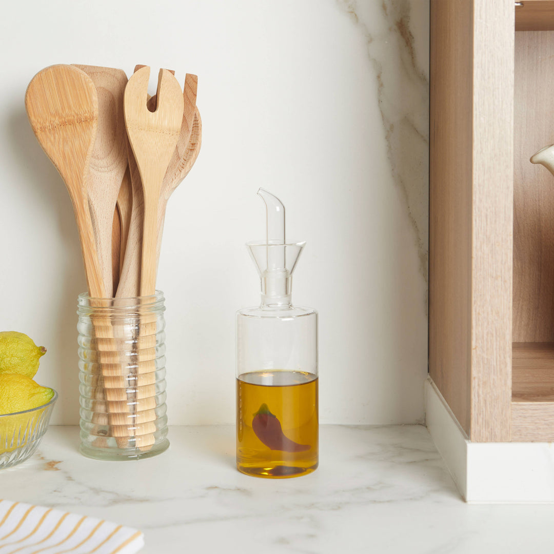 Glass Oil Bottle with Chilli Detail