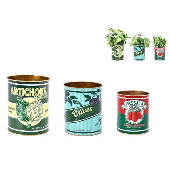 Set of 3 Retro Artichoke, Olives, Passata Storage Tins