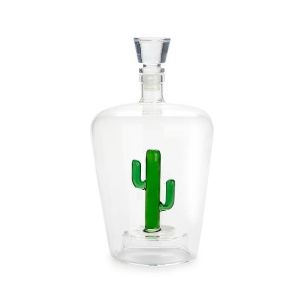 1-litre glass decanter with green cactus detail and stopper