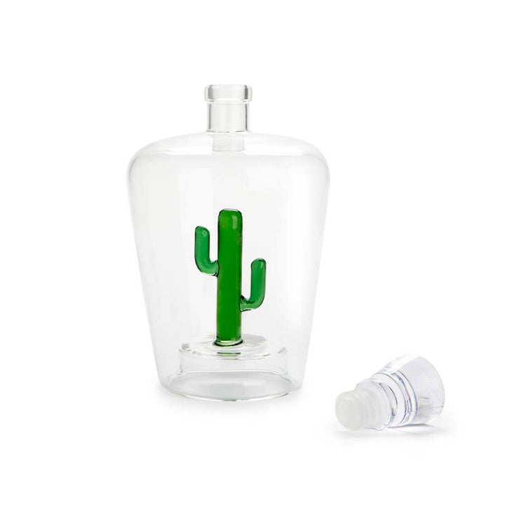 1-litre glass decanter with green cactus detail and stopper