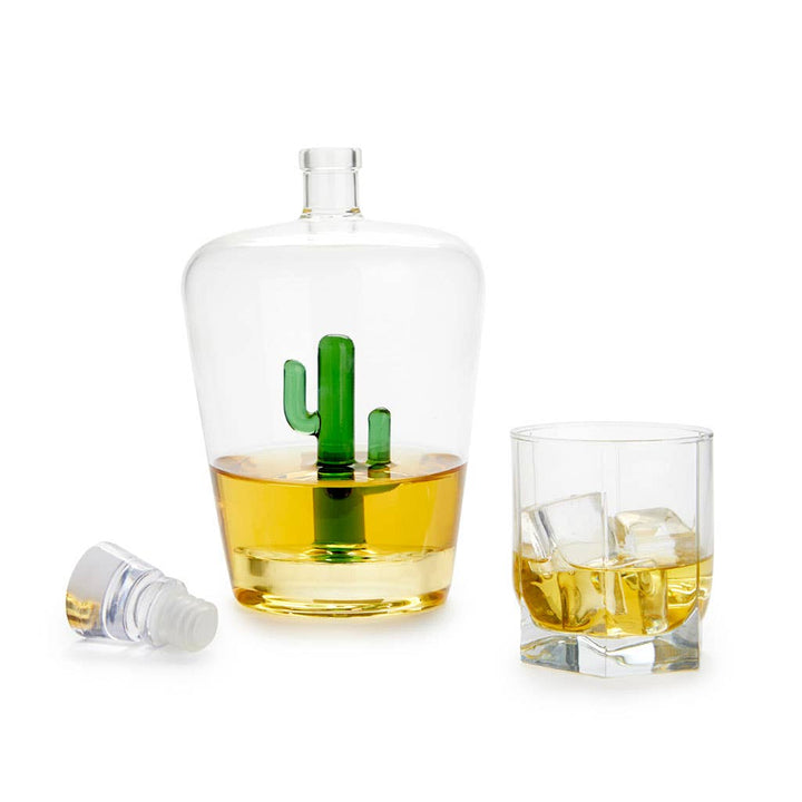 1-litre glass decanter with green cactus detail and stopper