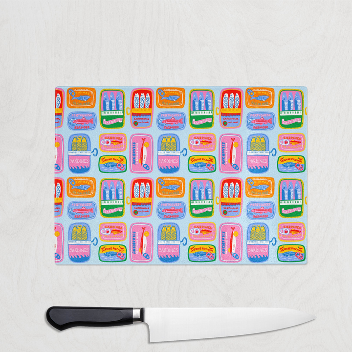 Sardine Parade Glass Chopping Board