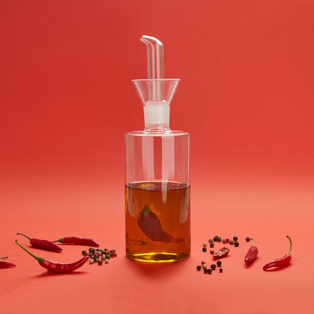 Glass Oil Bottle with Chilli Detail
