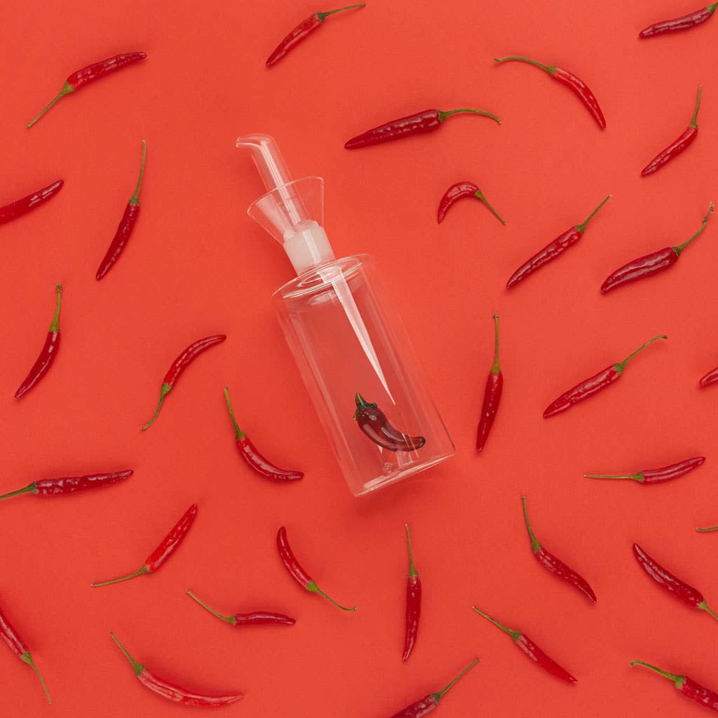Glass Oil Bottle with Chilli Detail