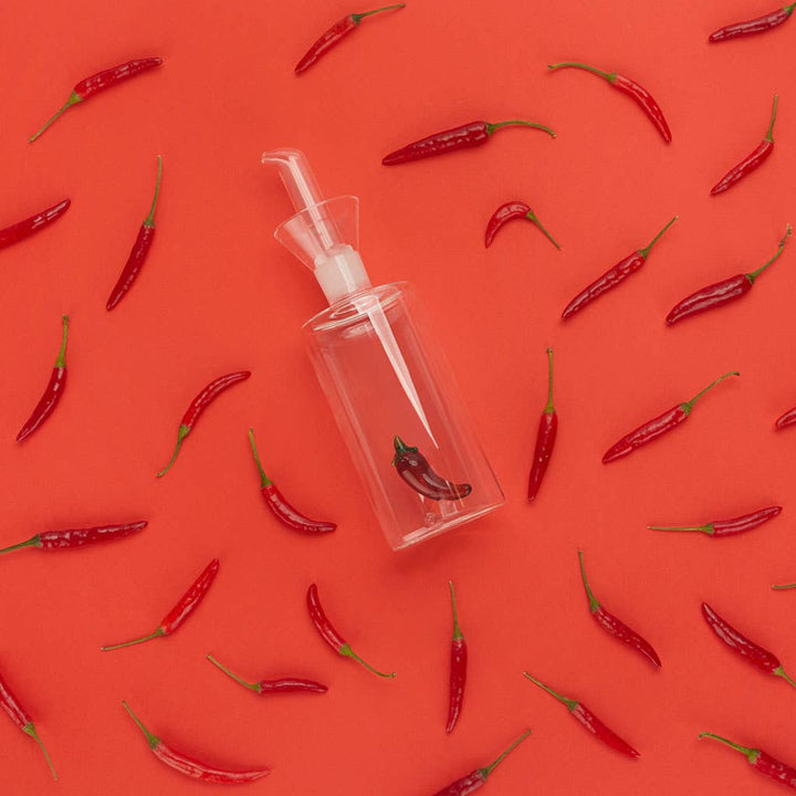 Glass Oil Bottle with Chilli Detail