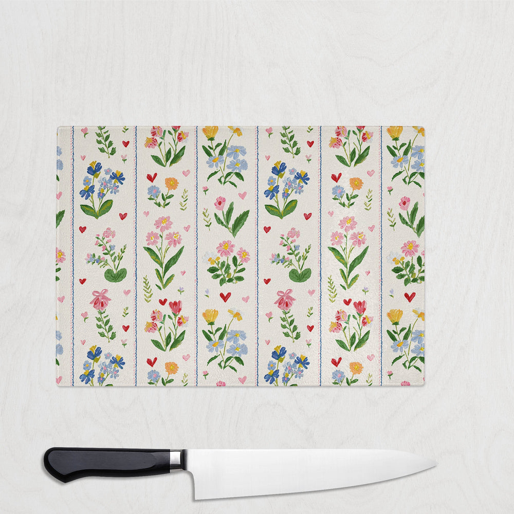floral glass chopping board worktop saver pretty flower kitchen board UK