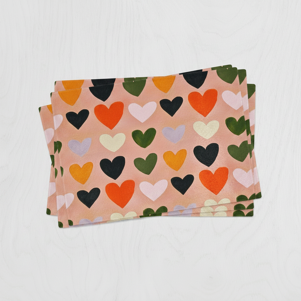 Boho colourful heart Glass placemat set 