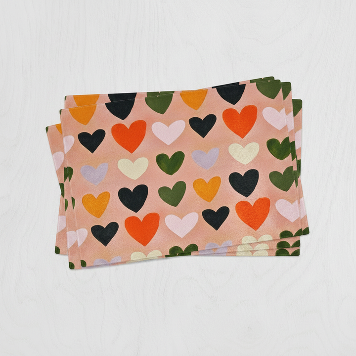 Boho colourful heart Glass placemat set 