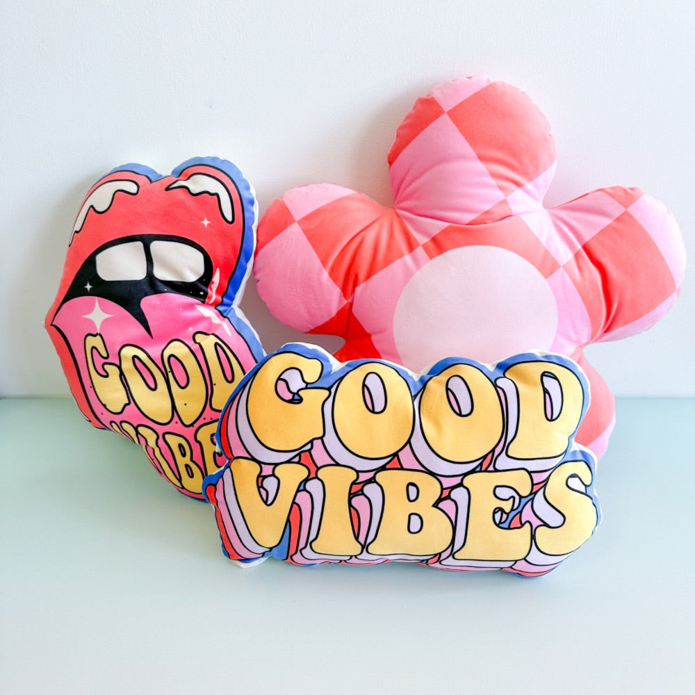 Good Vibes Mouth Novelty Shape Velvet Cushion