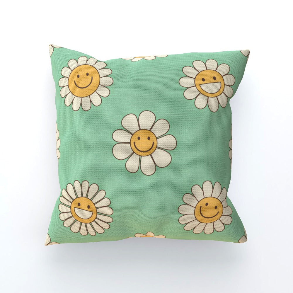 Green Flower Smiley Check Cushion