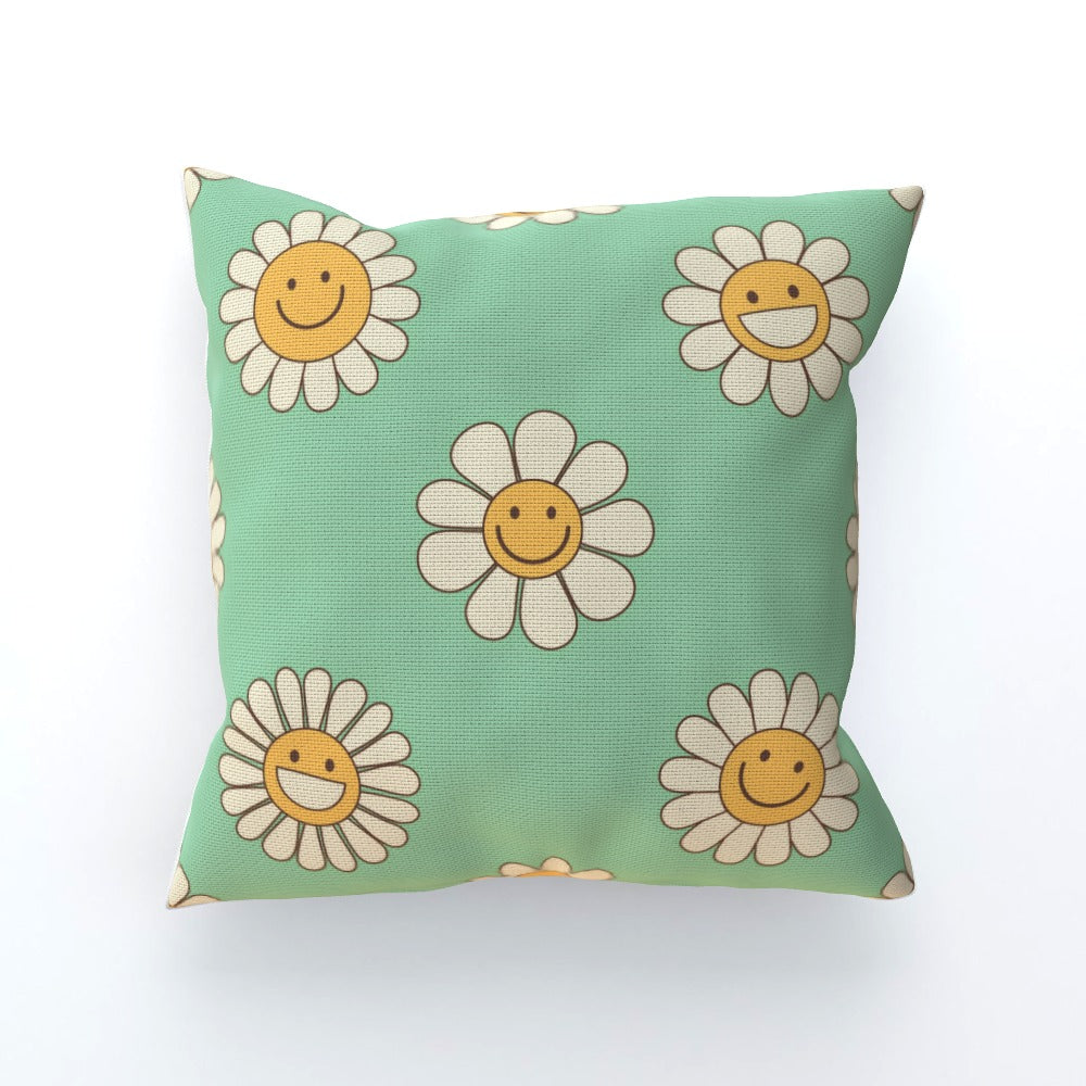 Green Flower Smiley Check Cushion - Yililo