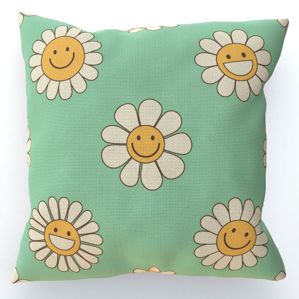 Green Flower Smiley Check Cushion - Yililo