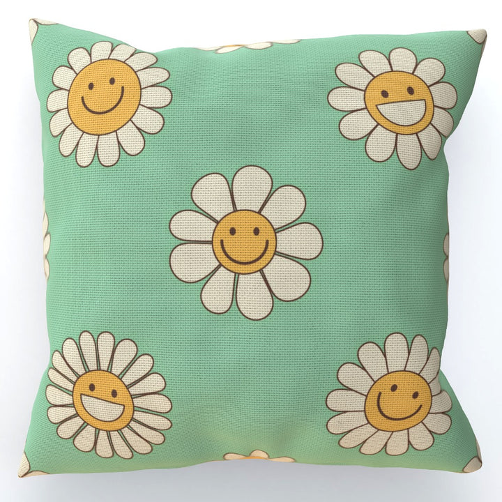 Green Flower Smiley Check Cushion - Yililo