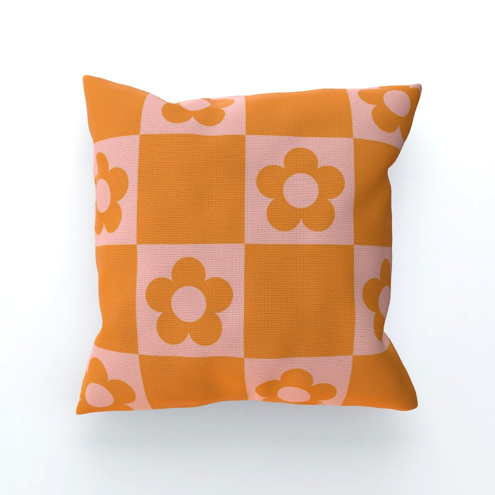 Pink Flower Checkerboard Cushion