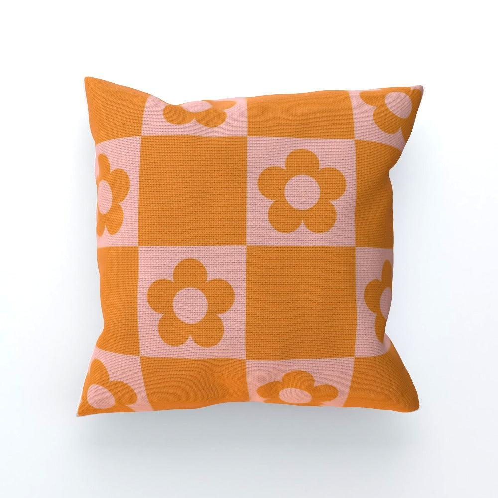 Pink Flower Checkerboard Cushion - Yililo