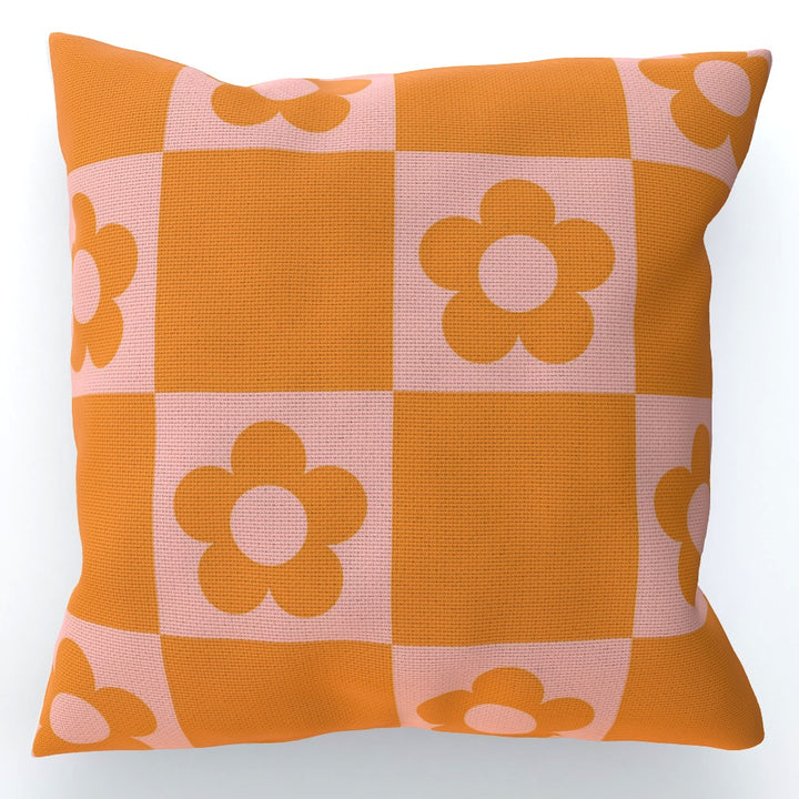 Pink Flower Checkerboard Cushion - Yililo