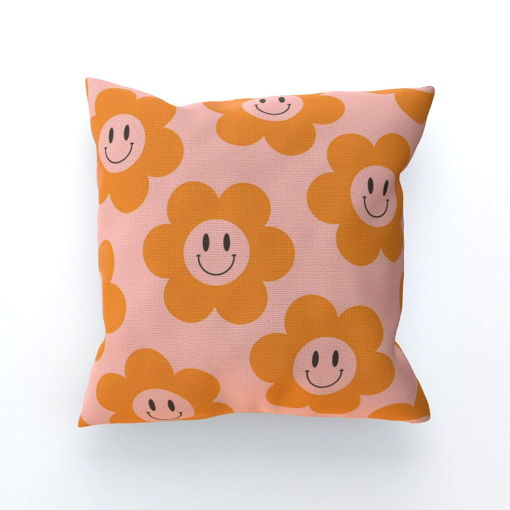 Pink Flower Smiley Cushion