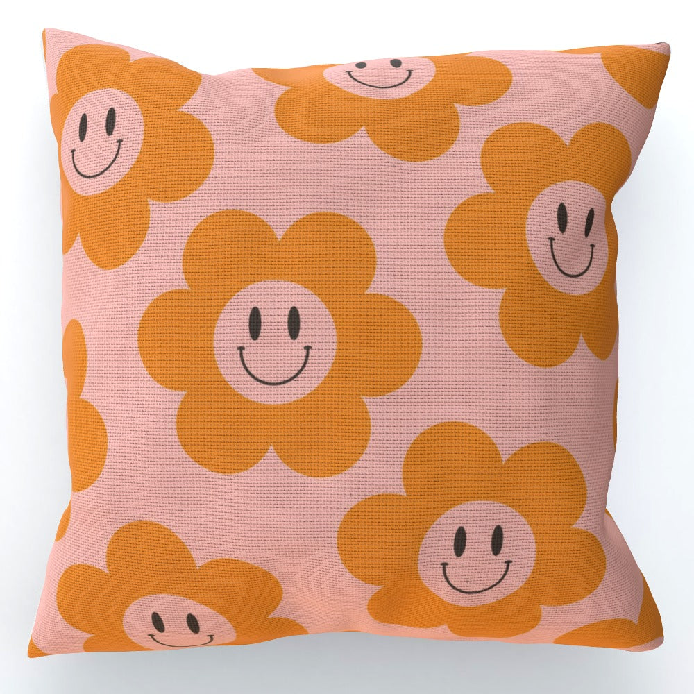 Pink Flower Smiley Cushion