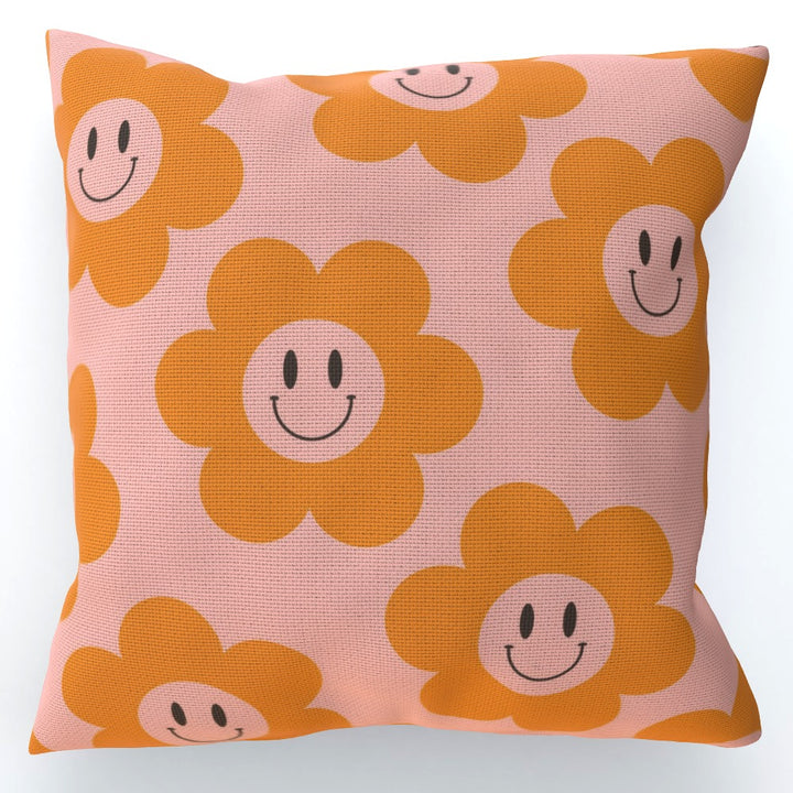 Pink Flower Smiley Cushion