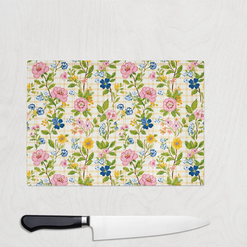 spring floral glass chopping board worktop saver cottagecore kitchen board UK
